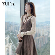 YUDA春秋針織毛衣吊帶裙兩秋冬新款女2024年高端洋氣修身木耳邊連衣裙 吊帶裙 單件 L