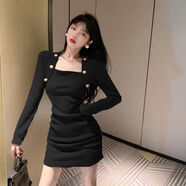 蒂洛緹娜純欲連衣裙女秋冬季韓版氣質(zhì)感修身針織打底包臀裙小個(gè)子內搭 黑色 L 170