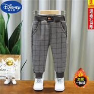 迪士尼（DISNEY）男童褲子加絨兒童長(cháng)褲秋冬裝一體絨男孩格子褲洋氣寶寶休閑褲外穿