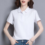 衣服女夏天的夏季短袖T恤女上衣有翻領(lǐng)短袖T恤新款夏季保羅polo衫男女工作服定制印logo 白色-體桖女 L 115-130斤-體桖女