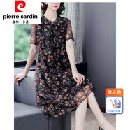 皮爾卡丹（pierre cardin）女裝夏裝胖女士寬松加短款雪紡連衣裙女士沙灘裙小個(gè)子遮 皮爾卡丹-黑色 皮爾卡丹-L
