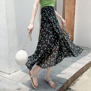 月袖韓國泰國夏季度假半身裙女海邊沙灘裙一片式包臀裹裙仙女碎花長(cháng)裙 -黑 均碼 80-148 斤