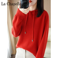 拉夏貝爾（La Chapelle）針織連帽帶帽套頭女毛衣外套秋冬衛衣韓版寬松羊 毛衫時(shí)尚內搭 純100自動(dòng)發(fā)熱紅色 純100自動(dòng)發(fā)熱L 110-125