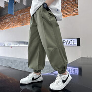 BABYBODY男童褲子長(cháng)褲夏季薄款防蚊褲帥氣休閑褲中大童寬松工裝褲 淺綠色【夏款】 140cm【建議身高130-135CM】