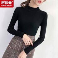 琳茹曼秋冬半高領(lǐng)打底衫女洋氣針織衫中領(lǐng)內(nèi)搭秋冬修身毛衣 黑色 均碼