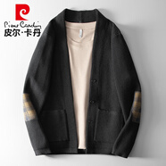 皮爾卡丹（pierre cardin）春秋新款針織衫開衫外套男時(shí)尚潮流百搭休閑V領(lǐng)大碼上衣簡(jiǎn)約寬松 黑色 M