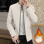 花花公子（PLAYBOY）外套男春秋季新款潮流休閑寬松立領(lǐng)夾克男士潮流上衣高級感男裝 618米色加絨 M