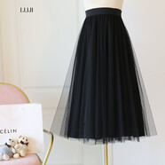 陸際（LUJI）半身裙 香港潮牌時(shí)尚顯瘦長(cháng)裙網(wǎng)紗裙子2021春夏百搭毛衣裙原宿風(fēng)顯瘦A字裙半身裙 黑色 均碼