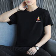 稻草人棉短袖T恤男女士2024夏季新款休閑潮牌寬松圓領(lǐng)T體恤衫運(yùn)動(dòng)上衣 黑色短袖 3XL 185/125[150-165斤]
