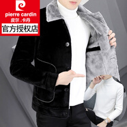 皮爾卡丹（pierre cardin）加絨加厚冬裝外套男士帶毛領(lǐng)仿夾克潮流冬季保暖休閑毛呢子 黑色+毛衣 2XL 180/XXL 適合132-142斤