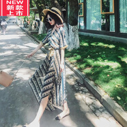 法薇琳2024夏季沙灘裙女波西米亞連衣裙海邊度假潮流百搭碎花兩件裝長裙 XXXL【150以上】 圖片色