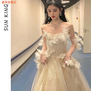 藏顏2023新款鞠婧祎同款主持人宴會(huì)晚禮服裙女氣質(zhì)仙氣抹胸伴娘服 連衣裙 S