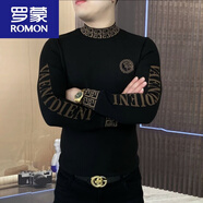 羅蒙（ROMON）歐洲站秋冬2024新款加絨加厚男士打底衫T恤衛衣雙領(lǐng)時(shí)尚潮流內搭 常規 黑色 L 110-125斤