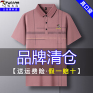 啄木鳥夏季男士短袖t恤寬松中年爸爸裝有口袋冰絲翻領半袖體恤男裝 粉色213 165/M建議90-115斤穿