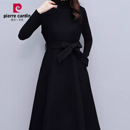 皮爾卡丹（pierre cardin）毛呢連衣裙女秋季套裝高級感無袖背心裙2024新款長袖針織衫兩件裝 黑色 2XL 125-135斤