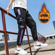 邊七工裝褲子男韓版潮流九分褲束腳哈倫褲秋冬季寬松束腳休閑褲子潮 【升級版加絨】K62紫邊 3XL 建議體重150-160斤