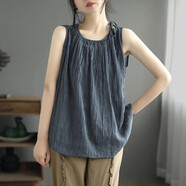 妙變美女含棉背心女新款夏復古無(wú)袖內搭寬松套頭打底吊帶上衣薄款顯瘦氣質(zhì) 藍色 褶皺吊帶背心 3XL 150-170斤