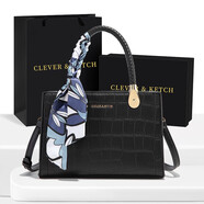 CLEVER & KETCH包包女包單肩斜挎包紅色結婚新娘包大容量氣質(zhì)款 媽媽生日禮物 黑色