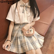 貴蘭姿jk制服女套裝半身裙子夏季學(xué)生百褶裙日系短裙三角函數(shù)JK正版原創(chuàng) 檸檬海鹽（格裙+短袖襯衫+領(lǐng)結(jié)） L 【105-115斤】