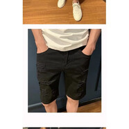 爵少夏季白色破洞牛仔短褲男五分褲韓版潮流寬松彈力5分休閑馬褲男潮 黑色 28