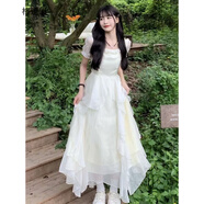 格邏恩法式連衣裙女夏季2023新款雪紡裙子夏天方領(lǐng)甜美溫柔風(fēng)仙女公主裙 白色 均碼（可備注碼數(shù)）