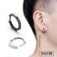 曼蒂婭 925銀耳釘男潮一對高級感小眾氣質(zhì)歐美嘻哈男生耳扣耳圈銀首飾品 幾何耳扣黑色