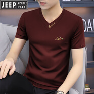 吉普（JEEP）國(guó)際品牌夏季男士V領(lǐng)短袖T恤修身薄款上衣服裝2025簡(jiǎn)約打底衫透氣 花瓣款230352酒紅 2XL 150-165斤