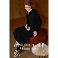 庫恩瑪維（KUHNMARVIN）休閑風(fēng)高腰長(cháng)袖連衣裙女2024年秋冬新款中長(cháng)裙A字連身裙K36171 黑色 S