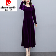 皮爾卡丹秋冬新款金絲絨連衣裙女高貴洋氣圓領(lǐng)長(zhǎng)袖氣質(zhì)長(zhǎng)款大號(hào)長(zhǎng)裙子春裝 紫色 L (建議110-120斤)