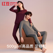 紅豆保暖內衣女加絨加厚色紡圓領(lǐng)打底中老年防寒套裝秋上新 波爾多紅
