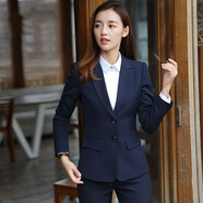 【月銷(xiāo)過(guò)千】昂柏職業(yè)裝女裝套裝 春秋小西裝女外套 商務(wù)OL面試正裝女西服酒店銷(xiāo)售工裝工作服女 XN918藍色西服（翻蓋）+西褲  S