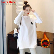 LOVER RUCCI純棉長袖T恤女開叉春秋冬加厚內(nèi)搭加絨打底衫中長款遮屁股上衣ins A-白色加厚 M (160) 95-115斤