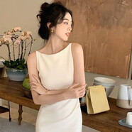 珈岑夏季穿搭女時(shí)尚辣妹裝萊因藍(lán)色吊帶裙法式無(wú)袖收腰修身連衣裙海邊 杏色 L