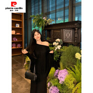 皮爾卡丹（pierre cardin）灰色斜肩蝙蝠袖毛衣女秋季2024新款長(zhǎng)袖套頭針織衫寬松中長(zhǎng)款上衣 黑色 S