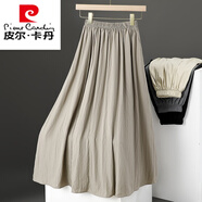 皮爾卡丹天絲麻垂感半身裙女春季2025文藝氣質(zhì)亞麻混紡松緊高腰A字長裙子 駝色 L