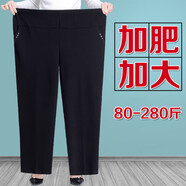 俞兆林（YUZHAOLIN）媽媽褲子春秋款寬松加肥加大中老年女褲胖奶奶裝秋冬大碼高腰長(cháng)褲 2116黑色[春秋款] 常規 6XL [175-200斤]