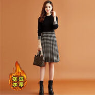冬天時(shí)尚矮小個(gè)子加絨保暖女士連衣裙秋冬款加絨中長(zhǎng)款毛衣裙女秋冬裝2022年新款小個(gè)子打底配 黑色【全身加絨加厚】 L_建議110-120斤