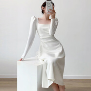 GARNUO紅色長(cháng)袖連衣裙女春秋法式訂婚禮服敬酒服平時(shí)可穿紅裙子收腰長(cháng)裙 白色【長(cháng)袖長(cháng)款】 M【111-120斤】