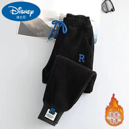 迪士尼兒童休閑褲衛褲純·棉燈芯絨加絨褲子秋冬新款中大童寬松男女寶寶 黑色【加/絨加厚】 48 布樣一塊