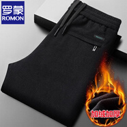 羅蒙（ROMON）加絨燈芯絨休閑褲男秋冬季直筒寬松條絨加厚保暖褲中年爸爸長(cháng)褲子 黑色 加絨 1條裝 XL 建議130-150斤