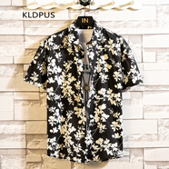 KLDPUS 夏威夷花襯衫男夏季國潮純棉短袖襯衣翻領(lǐng)海邊度假沙灘情侶夏裝 9號黑白色 燈光拍攝會(huì )有色差 XL 130-140斤