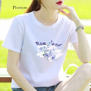 Prowow純棉白色t恤女新款寬松全棉短袖:韓版休閑百搭顯瘦半袖圓領體恤潮 花卉 L 推薦110-125斤