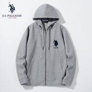 U.S.POLO ASSN.保羅衛(wèi)衣男春秋長(zhǎng)袖T恤上衣休閑秋衣衛(wèi)衣連帽外套花灰【加絨】2XL