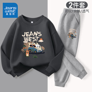 真維斯童裝兒童衛(wèi)衣春秋款2025新款男童運(yùn)動(dòng)套裝加絨男孩套頭上衣兩件套衣服 【2件】中灰/假日小車(chē)-灰/小車(chē) 130