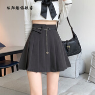 佐緋絡(luò )秋冬百褶裙半身裙女2023高腰a字裙顯瘦學(xué)院風(fēng)百搭防走光短裙 灰色_[帶鏈條] M _建議90-105斤
