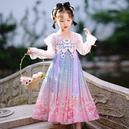 安妮優(yōu)兒漢服女童春裝2025新款古風(fēng)連衣裙子春季女孩唐裝兒童超仙古裝夏款 紫色 120