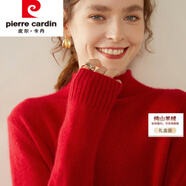 皮爾卡丹高端品牌加厚羊絨衫女100%純山羊絨半高領(lǐng)卷邊寬松打底毛衣女 大紅色 L 115-125斤
