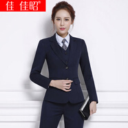 佳昭 職業(yè)裝女裝套裝小西裝女長(zhǎng)袖西裝外套正裝春春秋韓版新款小西服女士?jī)闪？酃ぷ鞣奚砉ぱb空姐制服 藏青色外套+藏青色褲子+白色襯衫 M