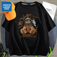 真維斯（Jeanswest）純棉短袖T恤男春夏季休閑潮牌個性字母印花學(xué)生胖子寬松上衣半袖 黑色(宇航熊) 2XL /185(體重160-180斤左右)