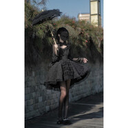 IMPRESSWIT公主風(fēng)哥特式洛麗塔暗黑系lolita連衣裙夏無(wú)袖花嫁蘿莉塔洋裝全套 jsk＋蝴蝶結 S